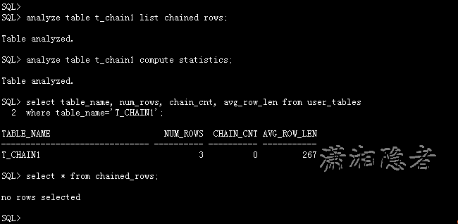 Oracle行内链接不会引起USER_TABLE中CHAIN_CNT值变化