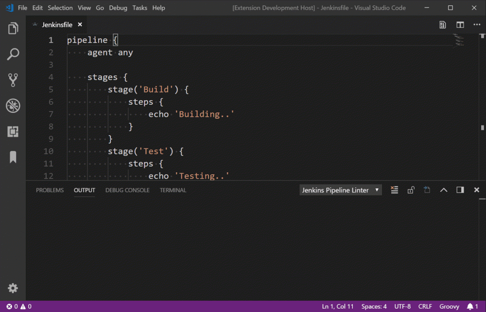 在 VS Code 中校验 Jenkinsfile