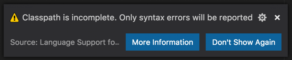 关于 VS Code 中 "Classpath is incomplete" warning