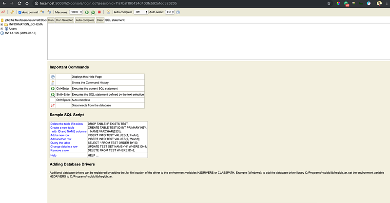 Spring Boot 使用 H2 数据库的控制台（Console）