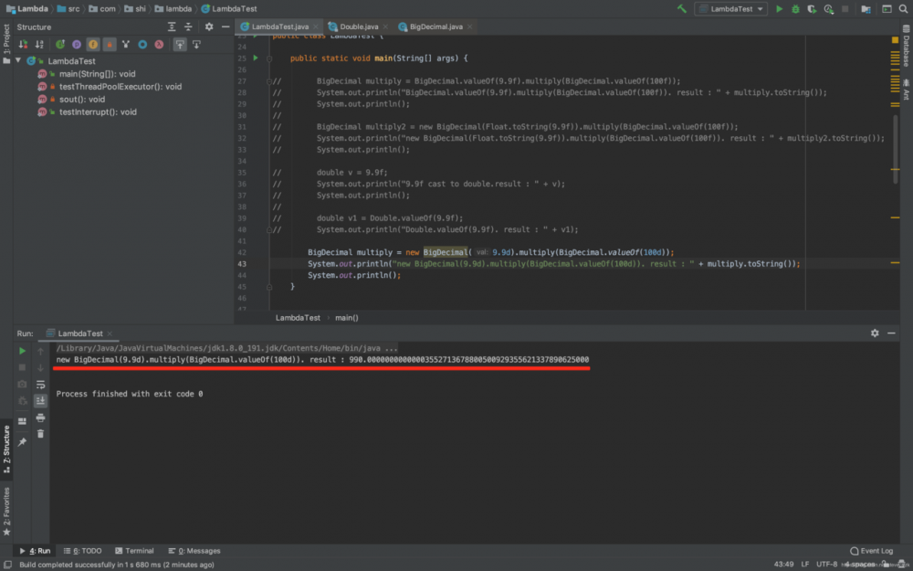 BigDecimal进行浮点数精确计算错误用法和正确用法