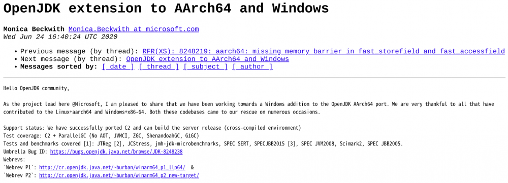 微软在 ARM 上成功移植 OpenJDK for Windows 10