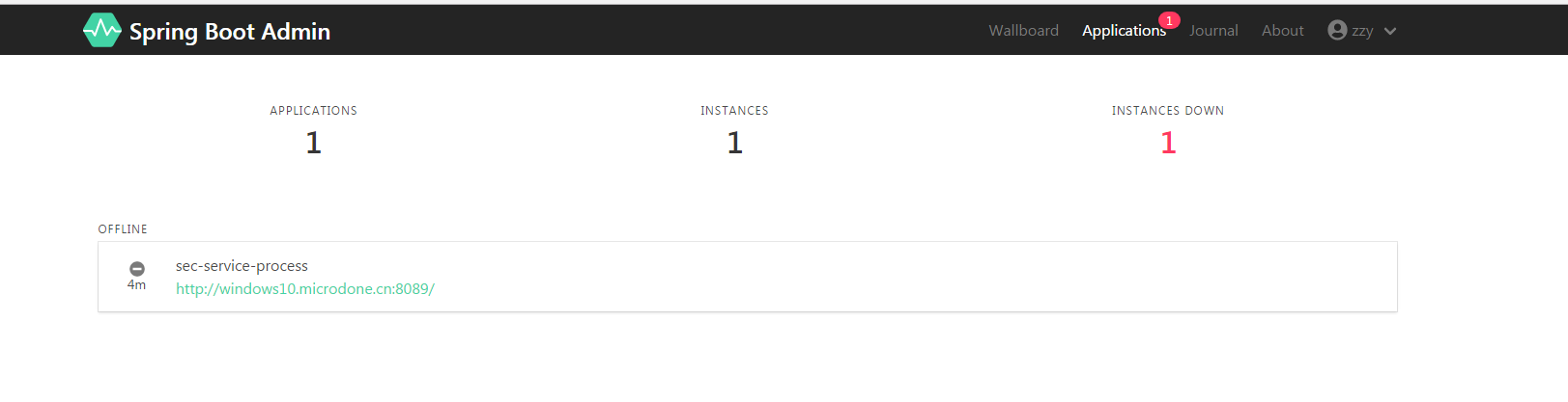 使用spring boot admin 监控服务，client总使用主机名注册