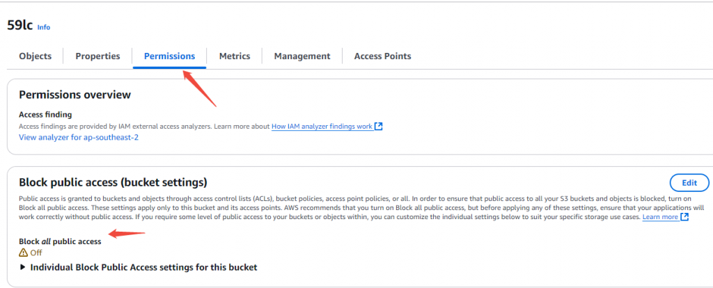 AWS S3 如何设置公开访问权限？